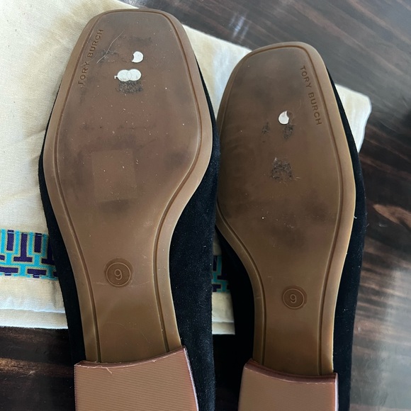NEW W/out tags-Tory Burch black silk-suede "Leigh" elastic back flat loafers - Picture 6 of 7